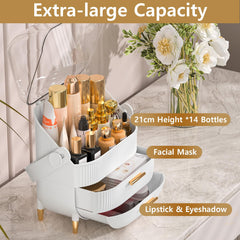 NestOrganix skincare organizer shows three-layer storage for tall bottles on the vanity.
