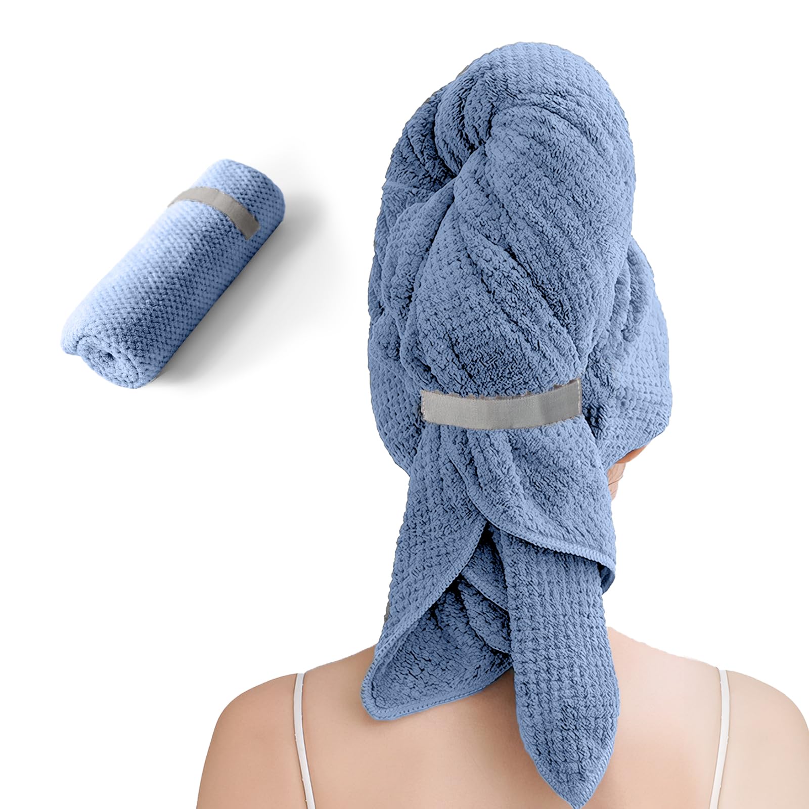 Netcken: toalla grande de microfibra azul para cabello, alta absorción y uso cómodo.