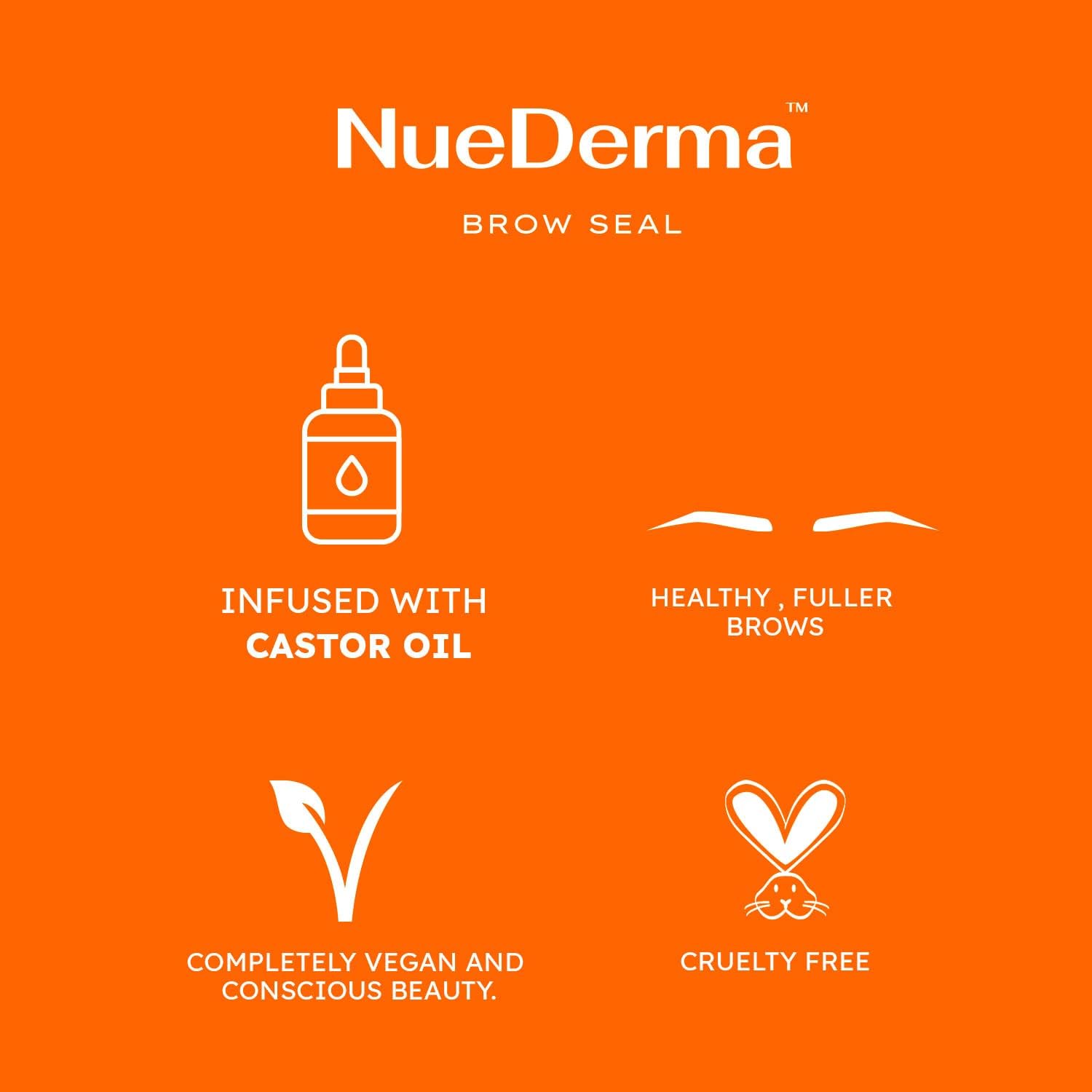NueDerma Brow Seal aceite de ricino nutre suavemente las cejas.