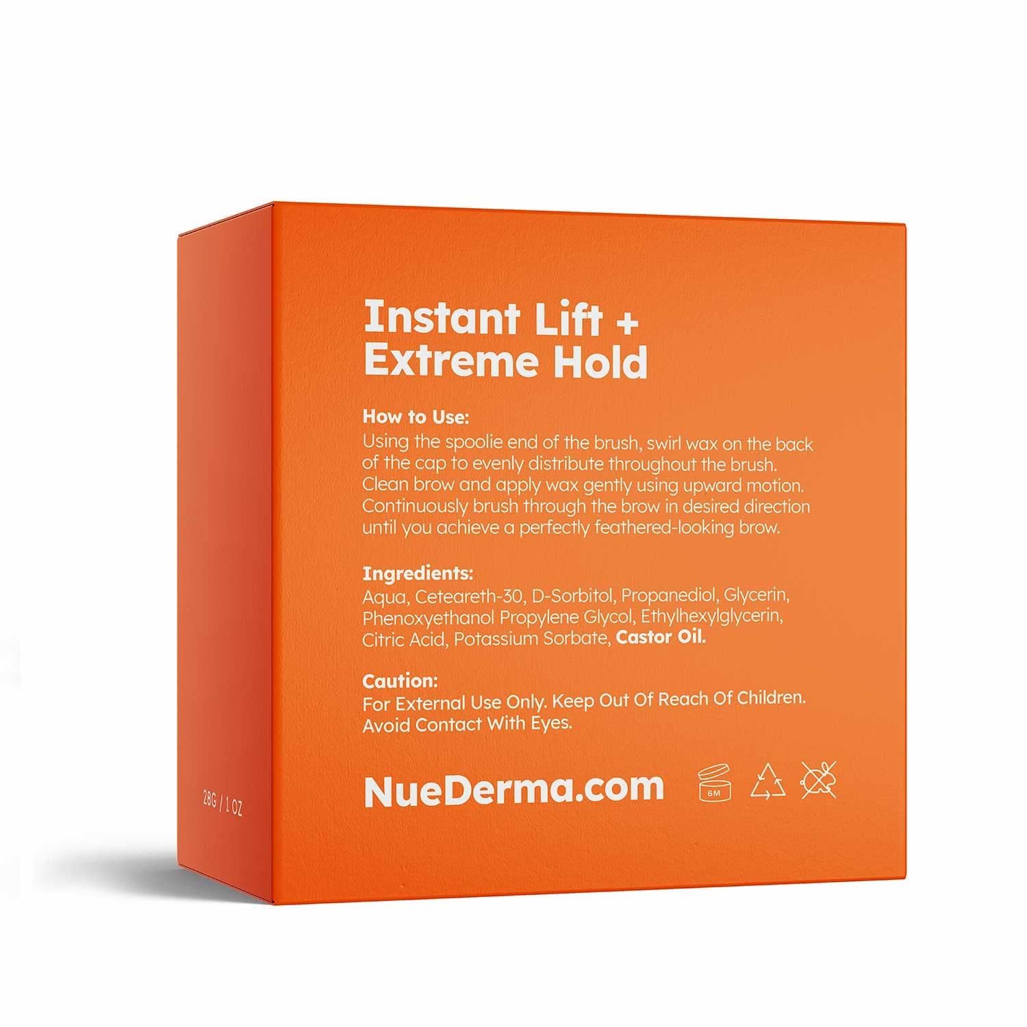 NueDerma Brow Seal envase compacto ideal para viajar.