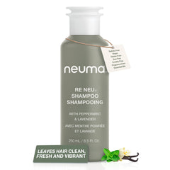 Neuma Re Neu Shampoo bottle front highlights peppermint and vanilla scent