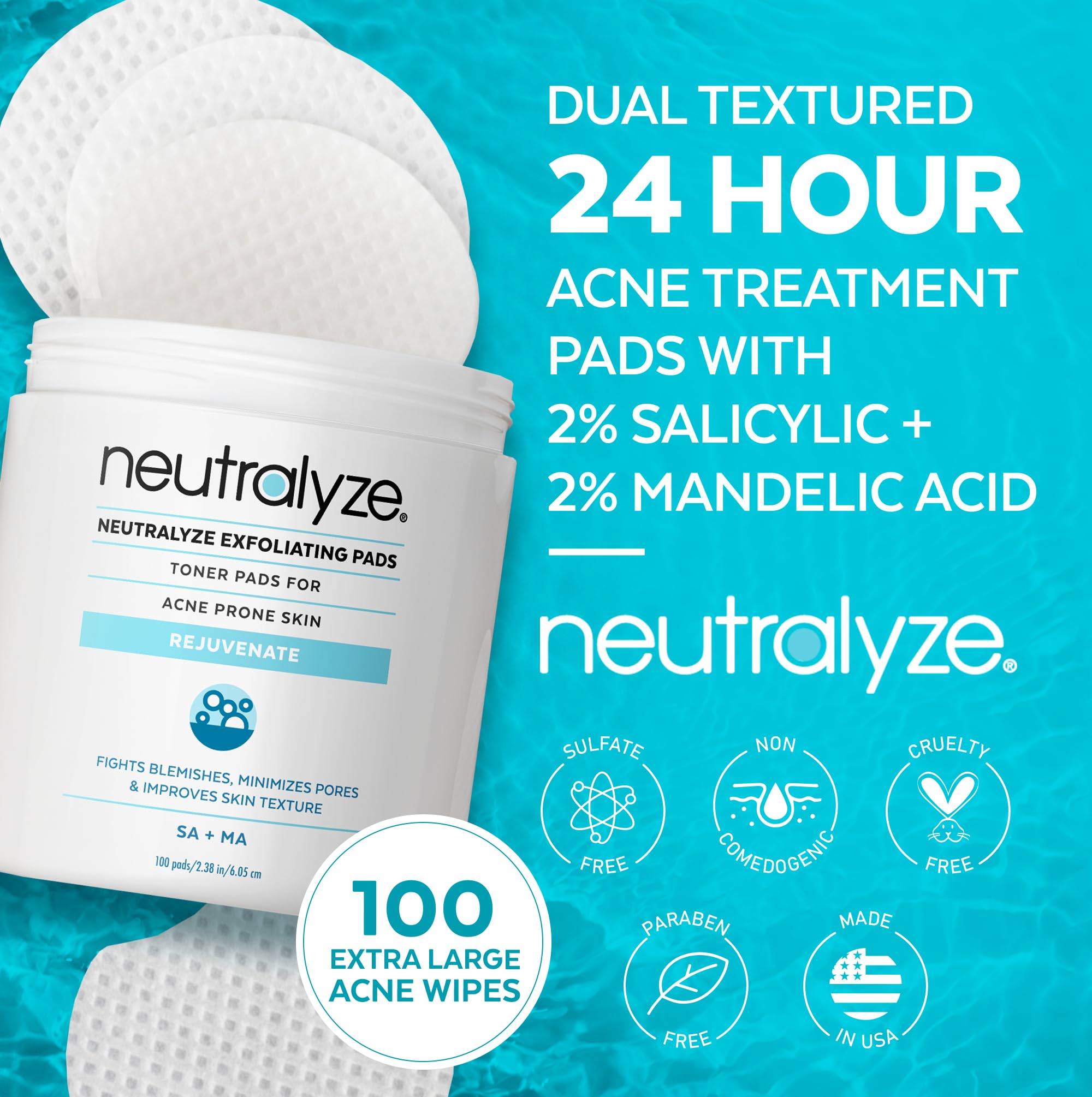 Neutralyze Exfoliating Acne Wipes textured side close-up for dual action