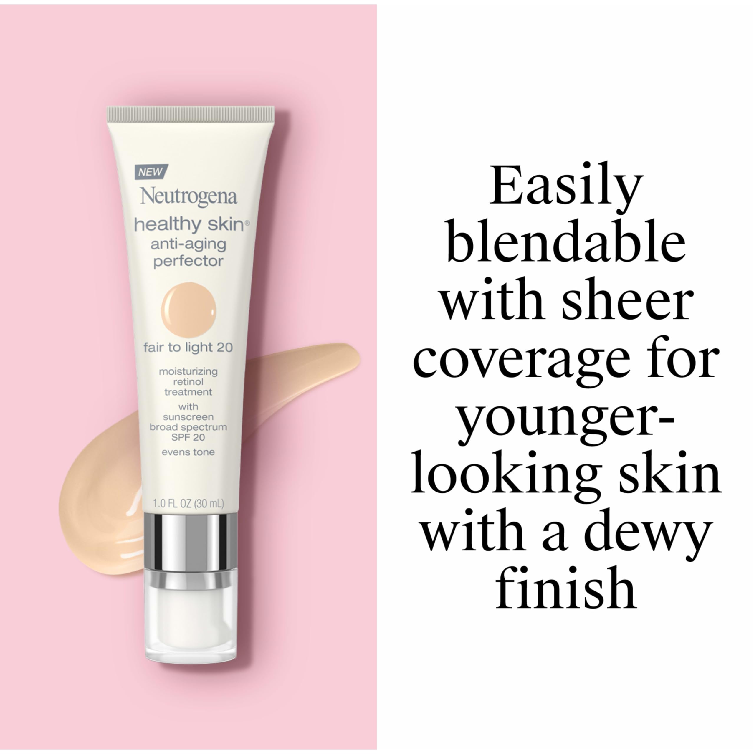 Neutrogena acabado natural con luminosidad suave para piel uniforme.