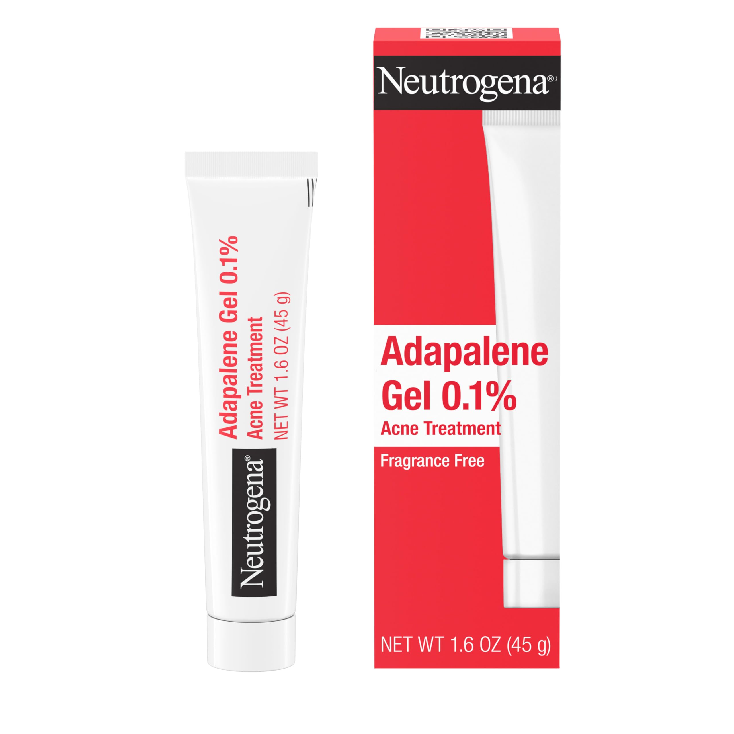 Neutrogena Adapaleno 0.1% gel, frente del tubo, para uso diario contra brotes.