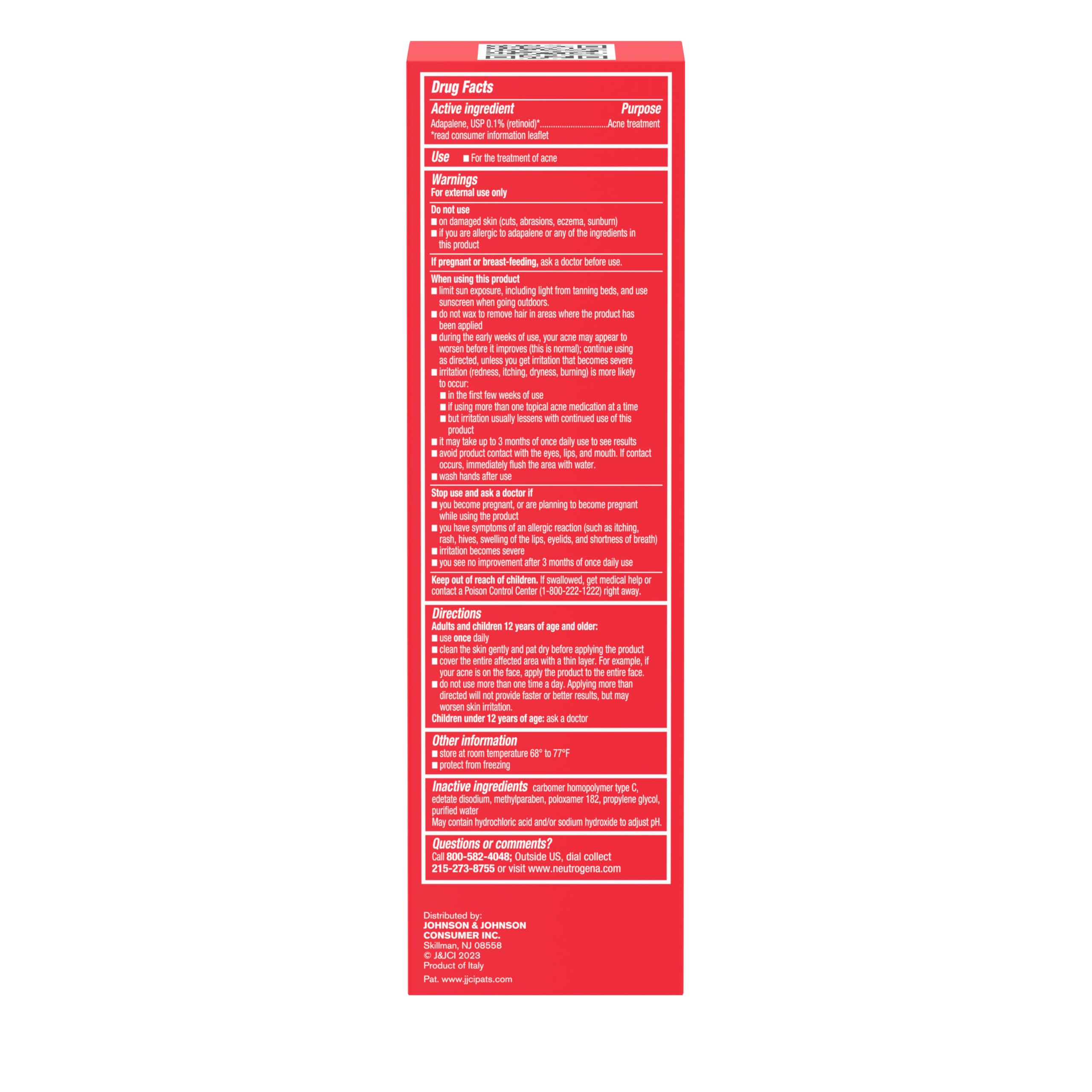 Neutrogena Adapaleno 0.1% gel, sin perfume y sin aceite para uso diario.