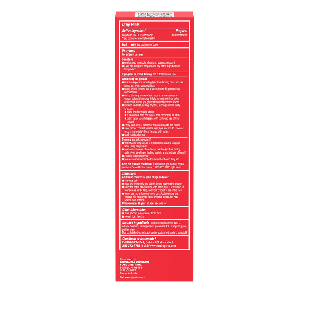 Neutrogena Adapaleno 0.1% gel, sin perfume y sin aceite para uso diario.