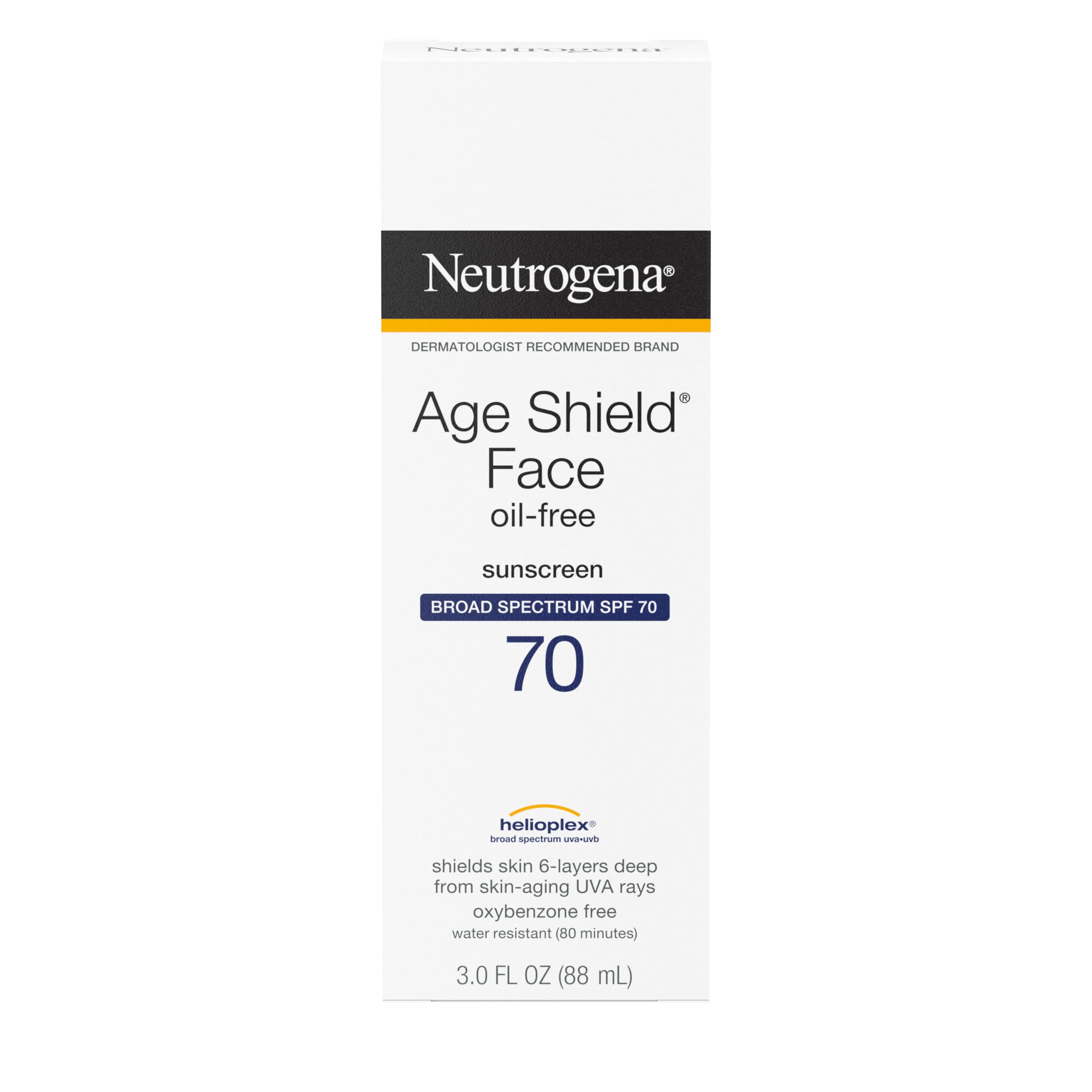 Neutrogena Age Shield loción solar en tubo, protección diaria sin aceite.