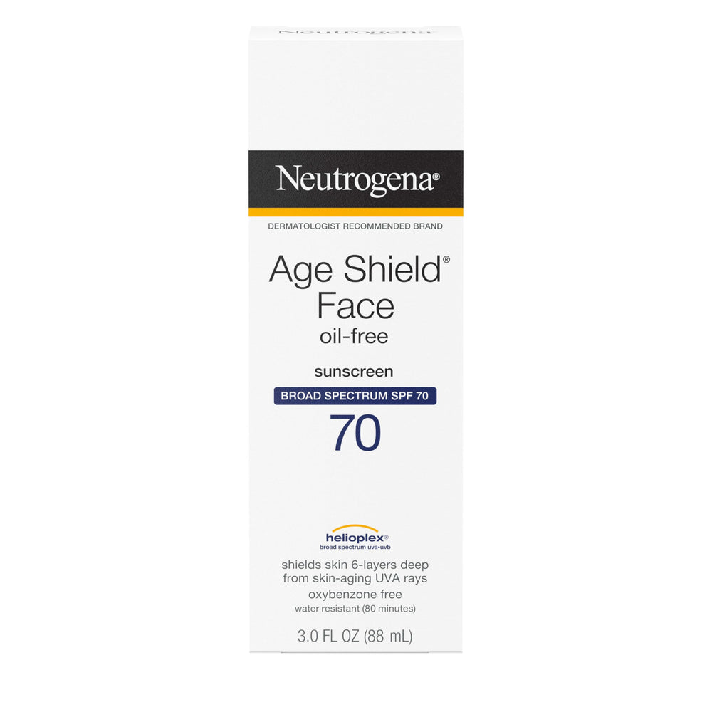 Neutrogena Age Shield loción solar en tubo, protección diaria sin aceite.