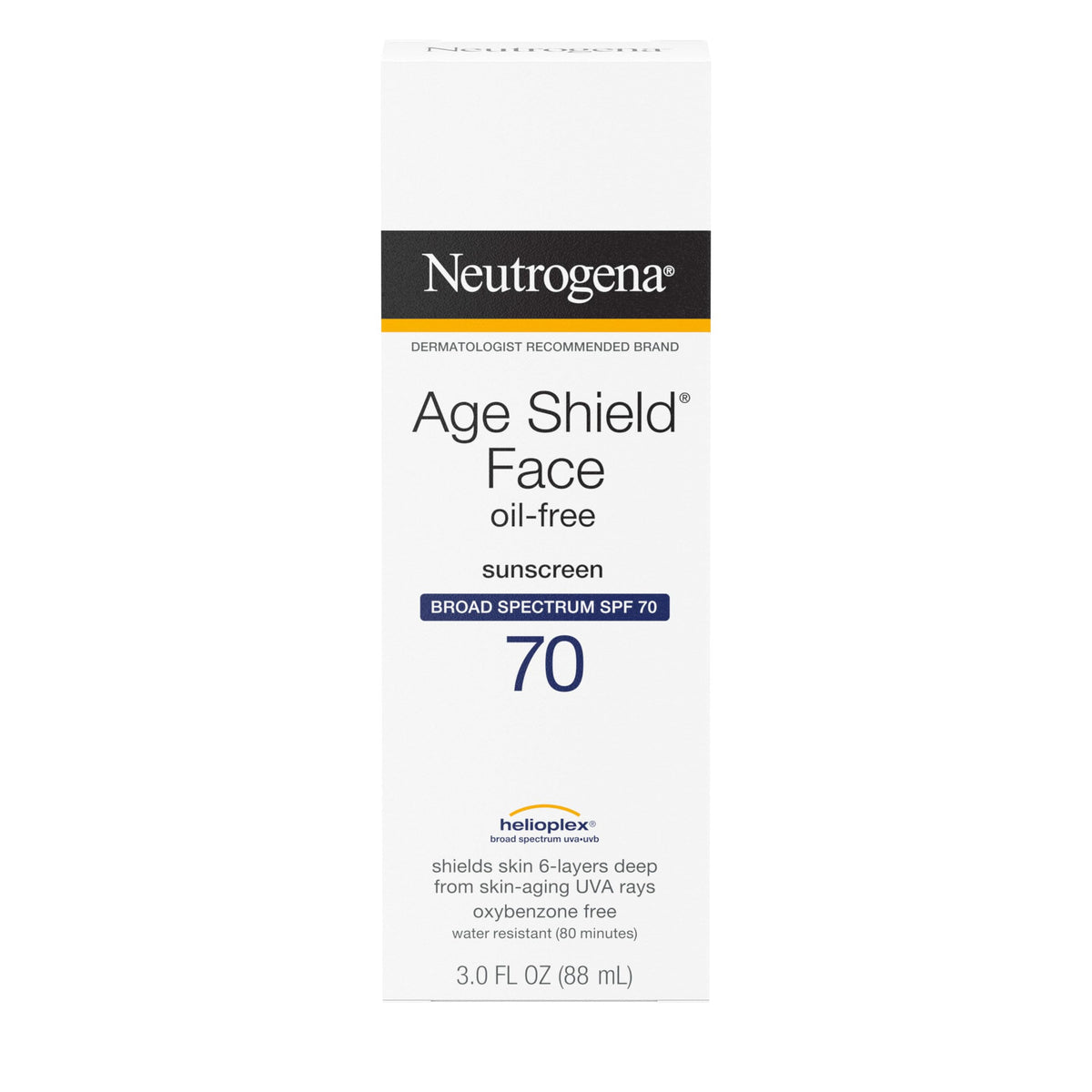 Neutrogena Age Shield loción solar en tubo, protección diaria sin aceite.