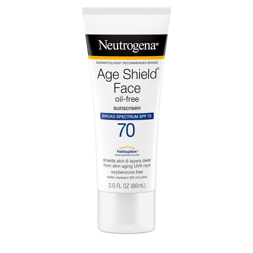 Neutrogena Age Shield SPF 70 closeup texture reveals creamy, oil-free formula.