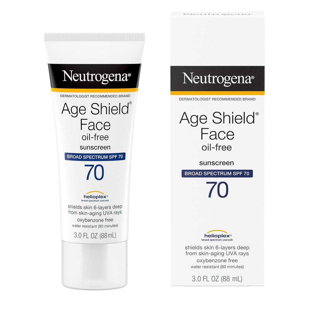 Neutrogena Age Shield SPF 70 spread on hand demonstrates smooth, non-greasy application.