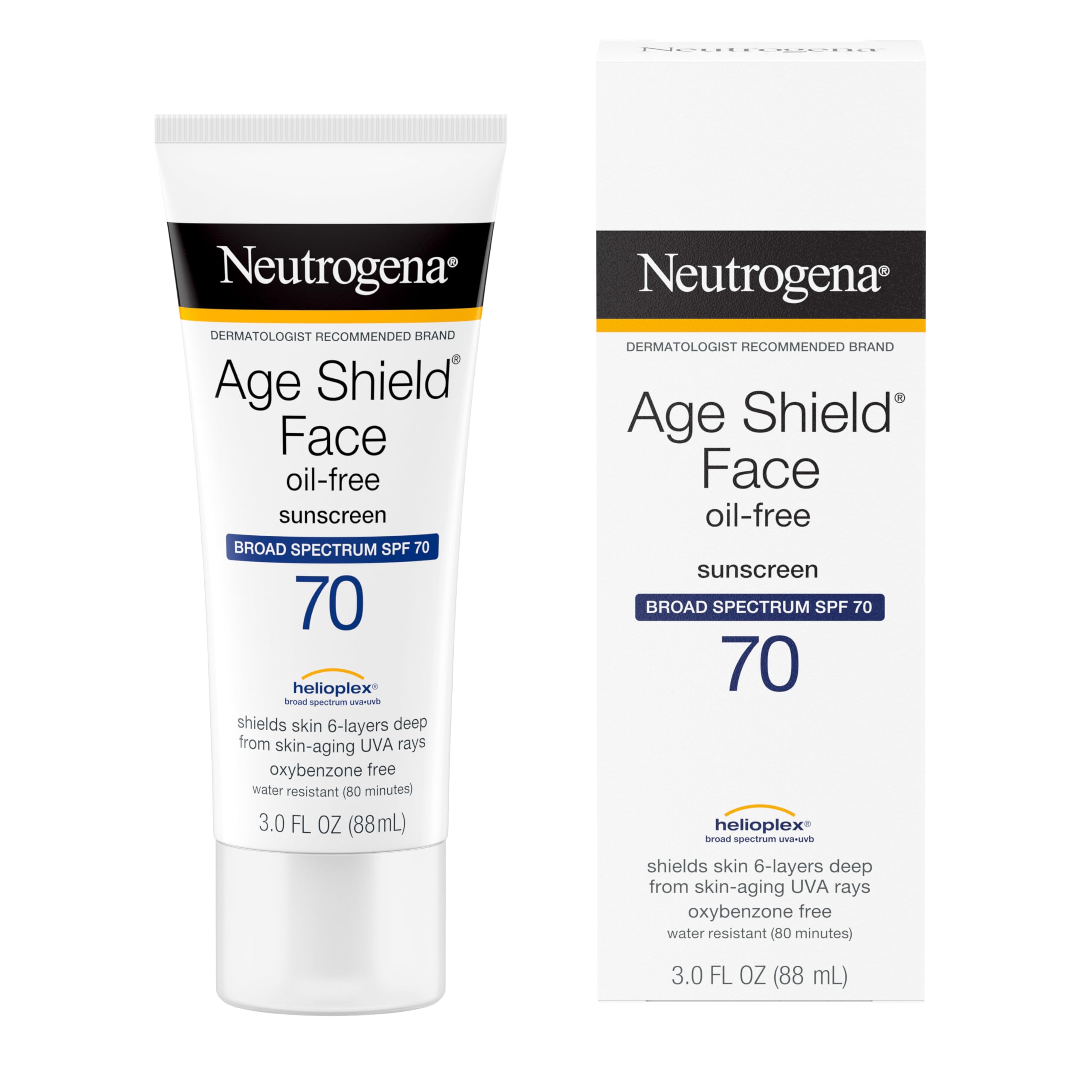 Textura suave de la loción solar Neutrogena Age Shield para uso diario.