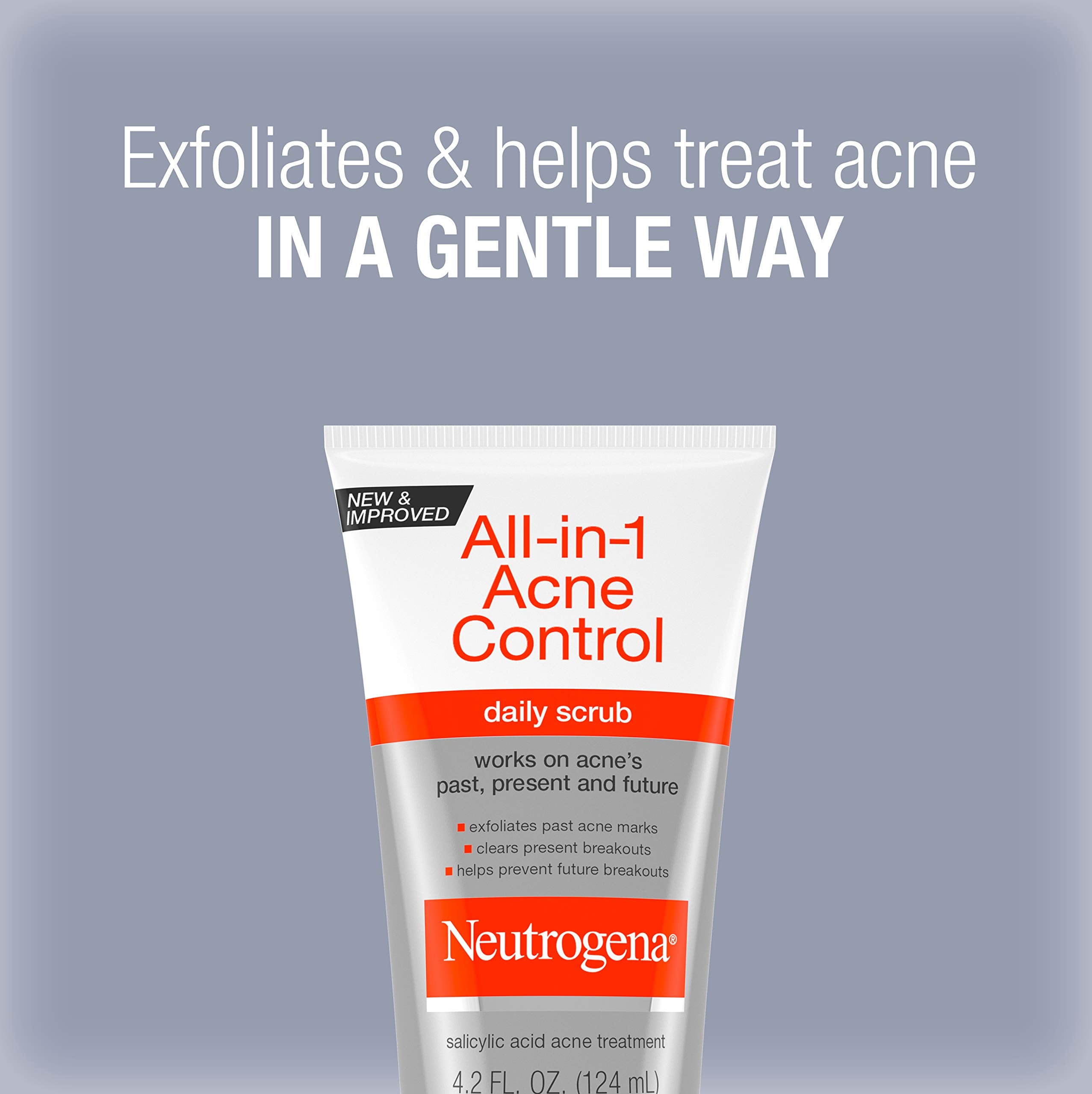 Neutrogena All-In-1 Acne Control daily scrub being applied for clean skin.