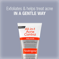 Neutrogena All-In-1 Acne Control daily scrub being applied for clean skin.