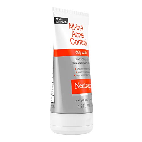 Neutrogena All-In-1 Acne Control bottle pictured in clean vanity lighting.