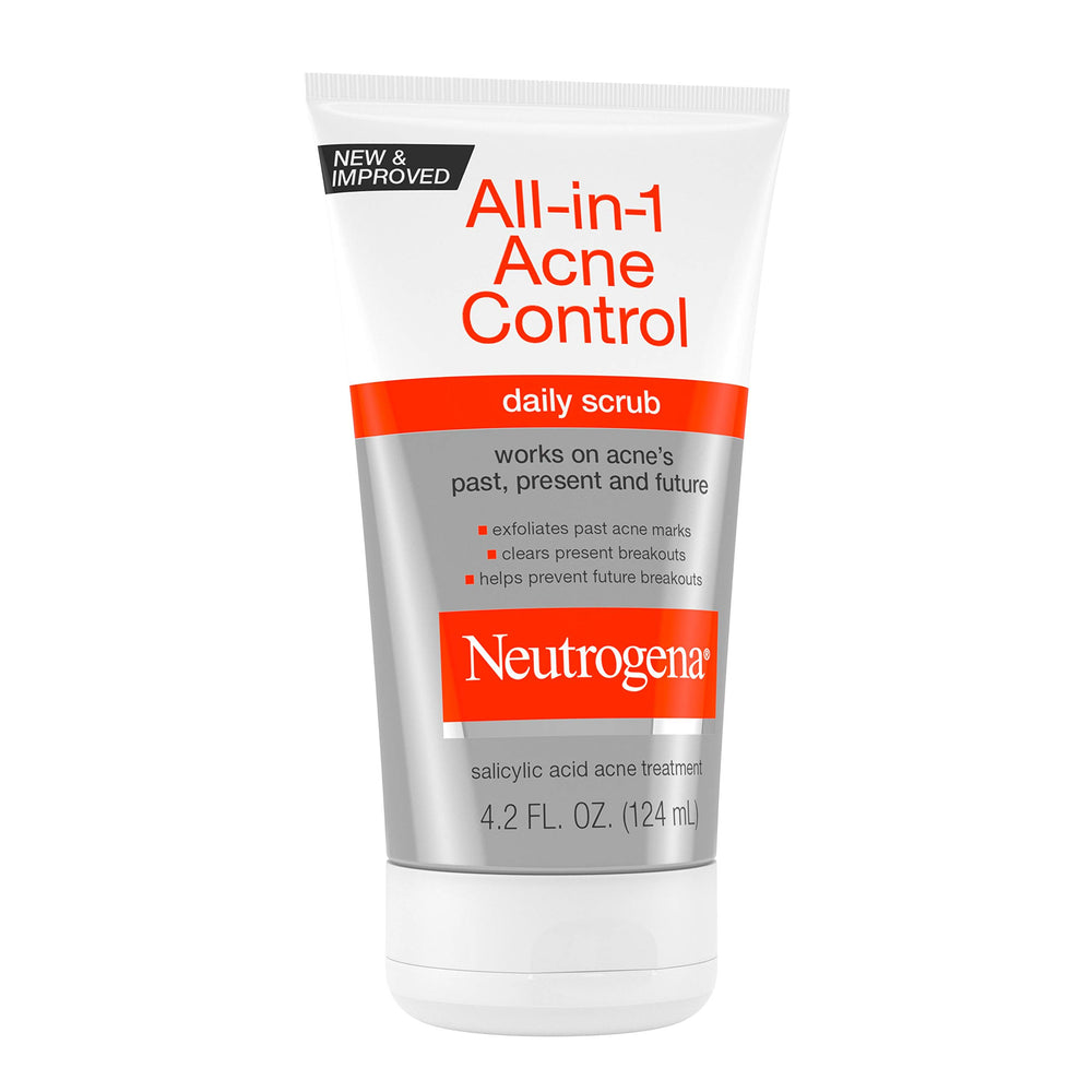 Neutrogena All-In-1 Acne Control packaging notes no plastic microbeads.