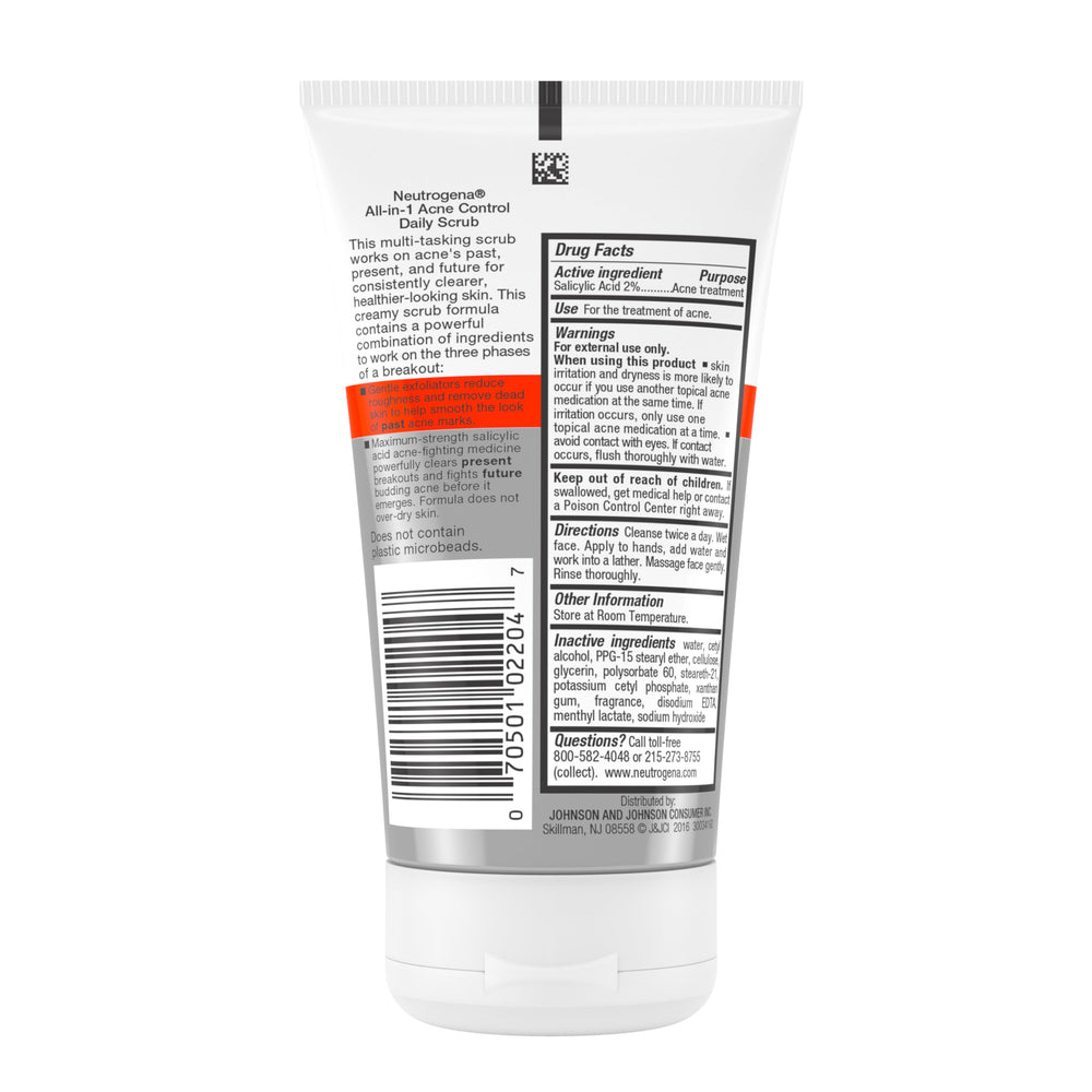 Pack of three Neutrogena Acne Control Scrubs shown for value and routine