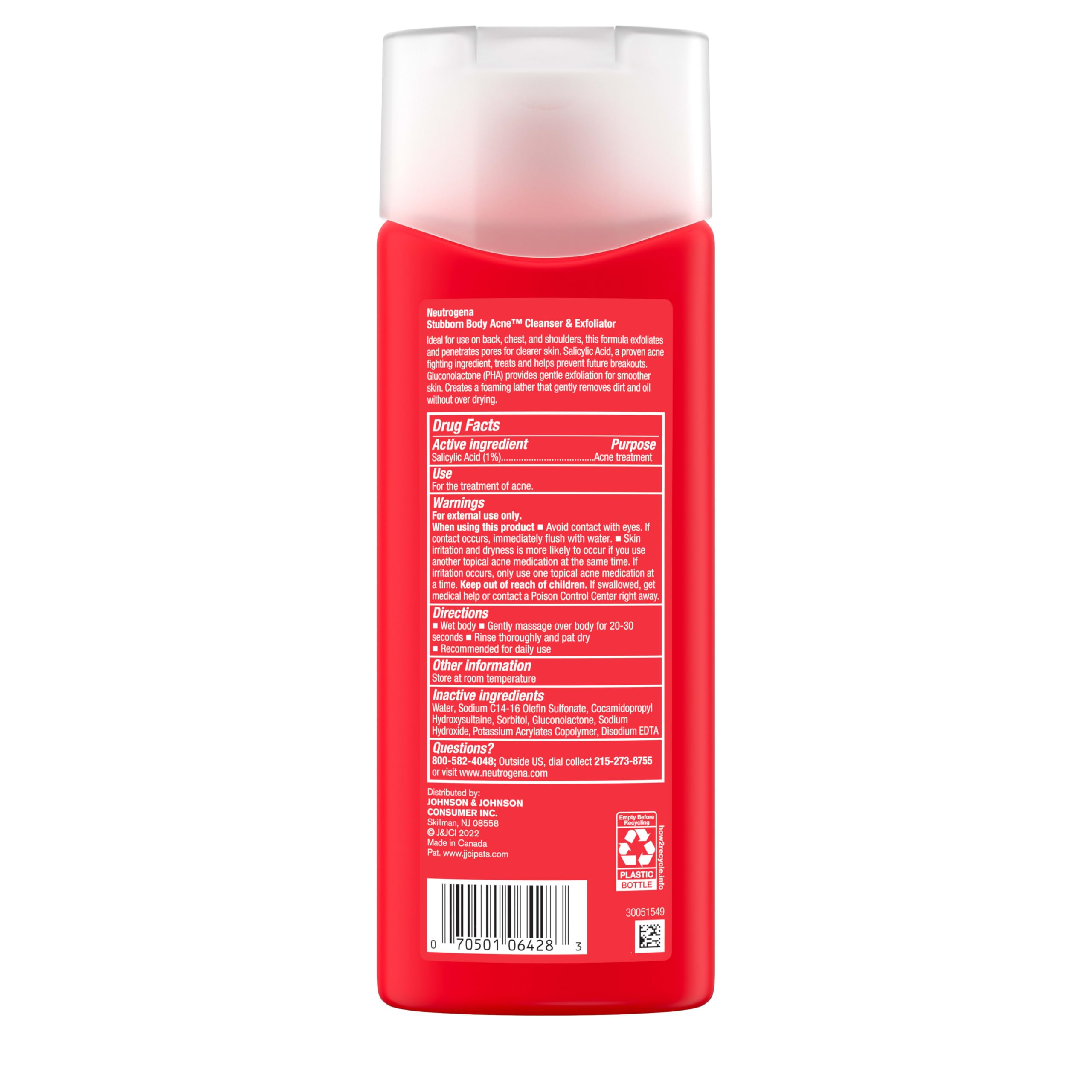 Aplicación del limpiador Neutrogena con las manos en la espalda para uso diario