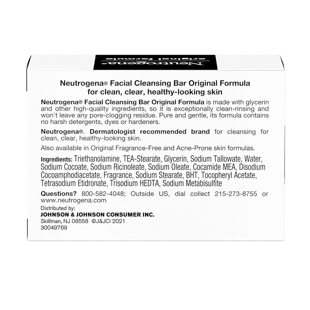 Neutrogena Barra Facial Original, espuma suave limpia sin irritación.