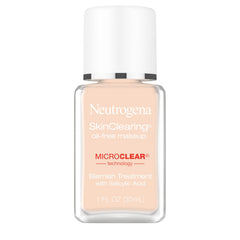 Base Neutrogena SkinClearing en botella marfil clásico para cobertura natural.