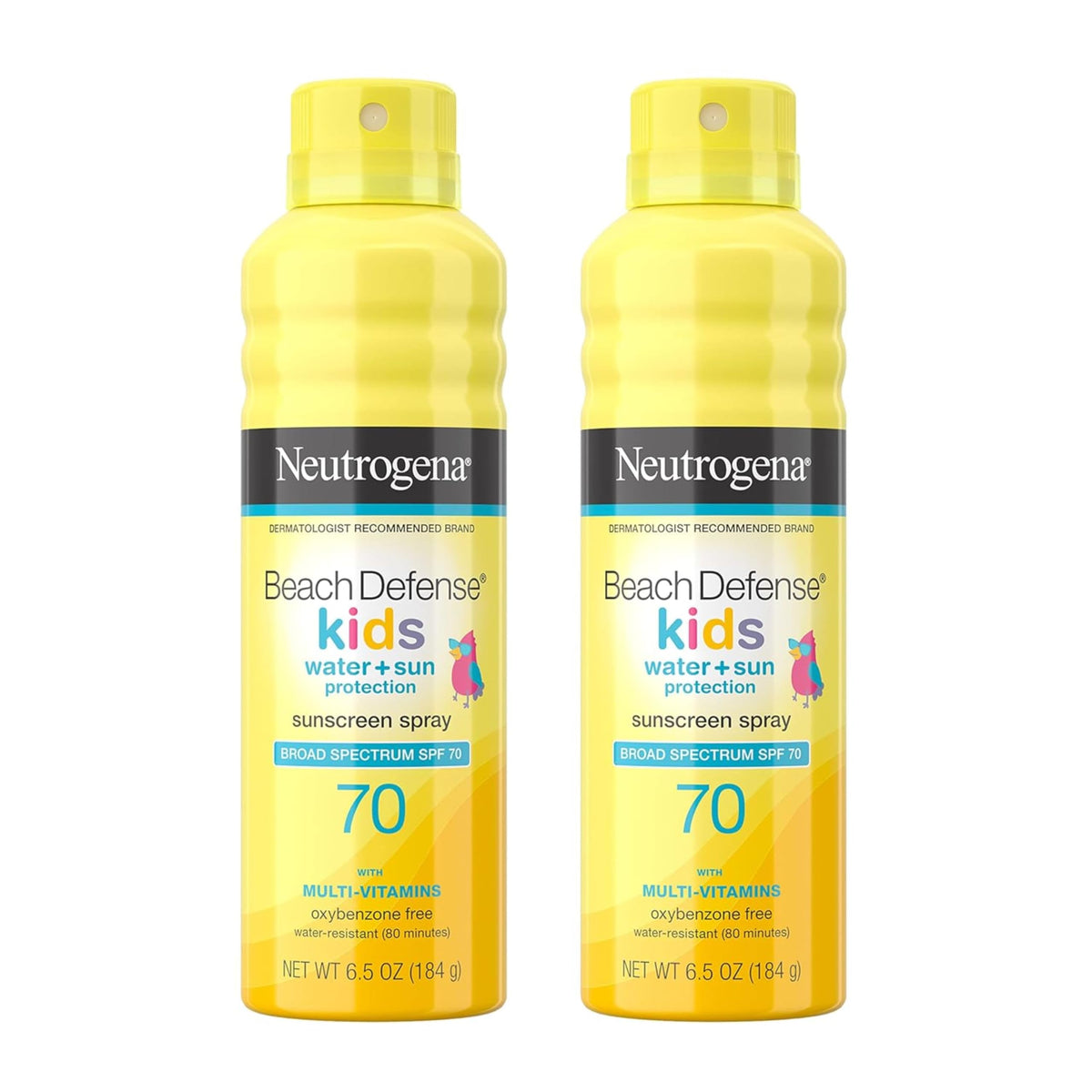 Neutrogena Beach Defense Kids spray bottle offers fast-absorbing SPF 70 protection.