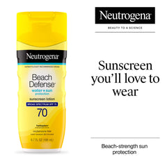 Textura ligera de Neutrogena Beach Defense, aplicación sin grasa para piel limpia.