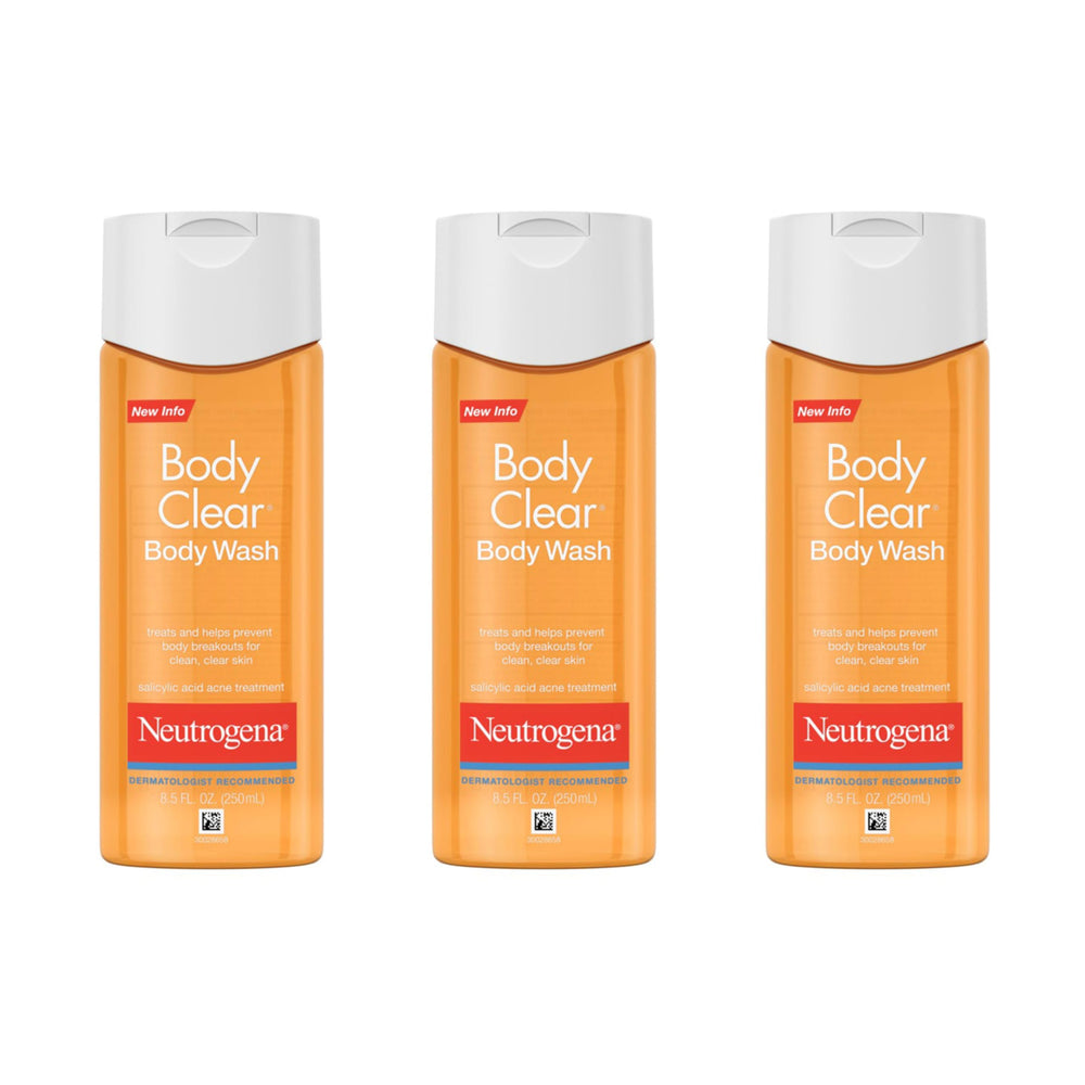 Neutrogena Body Clear back image shows acne-fighting wash for clearer skin.