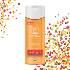 Neutrogena Body Clear bottle photo emphasizes unscented formula and daily use.
