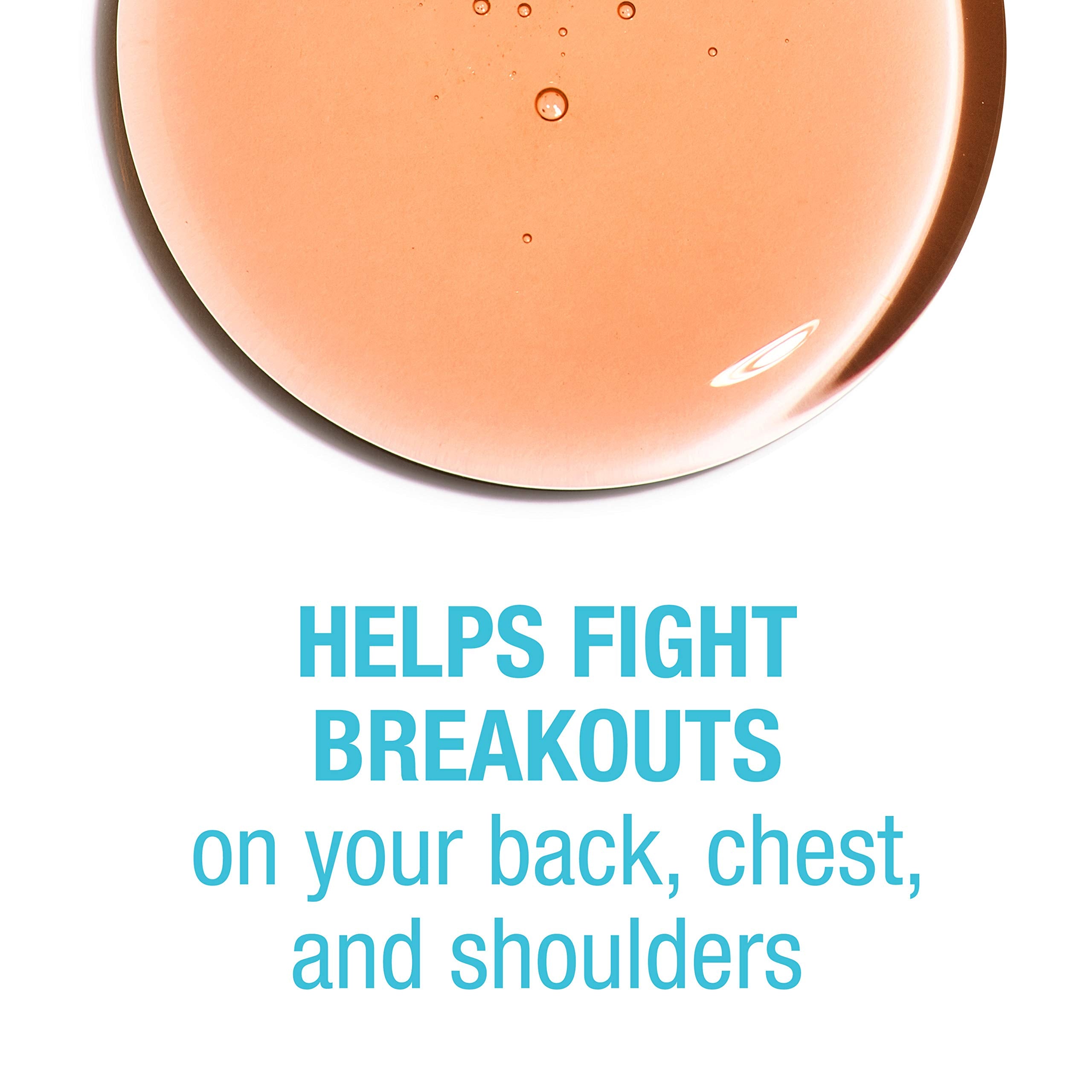 Neutrogena Body Clear chest shot highlights 2% salicylic acid for targeted cleaning.