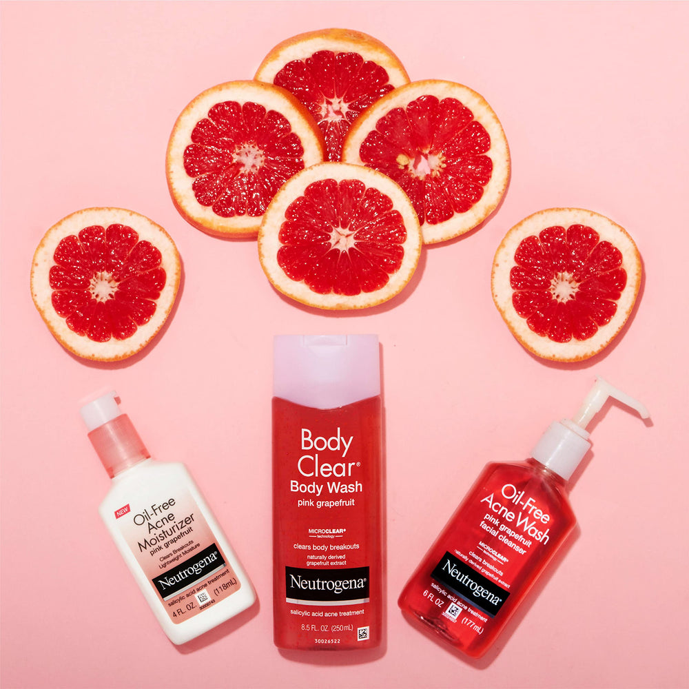 Neutrogena Body Clear pink grapefruit bottle with refreshing scent.