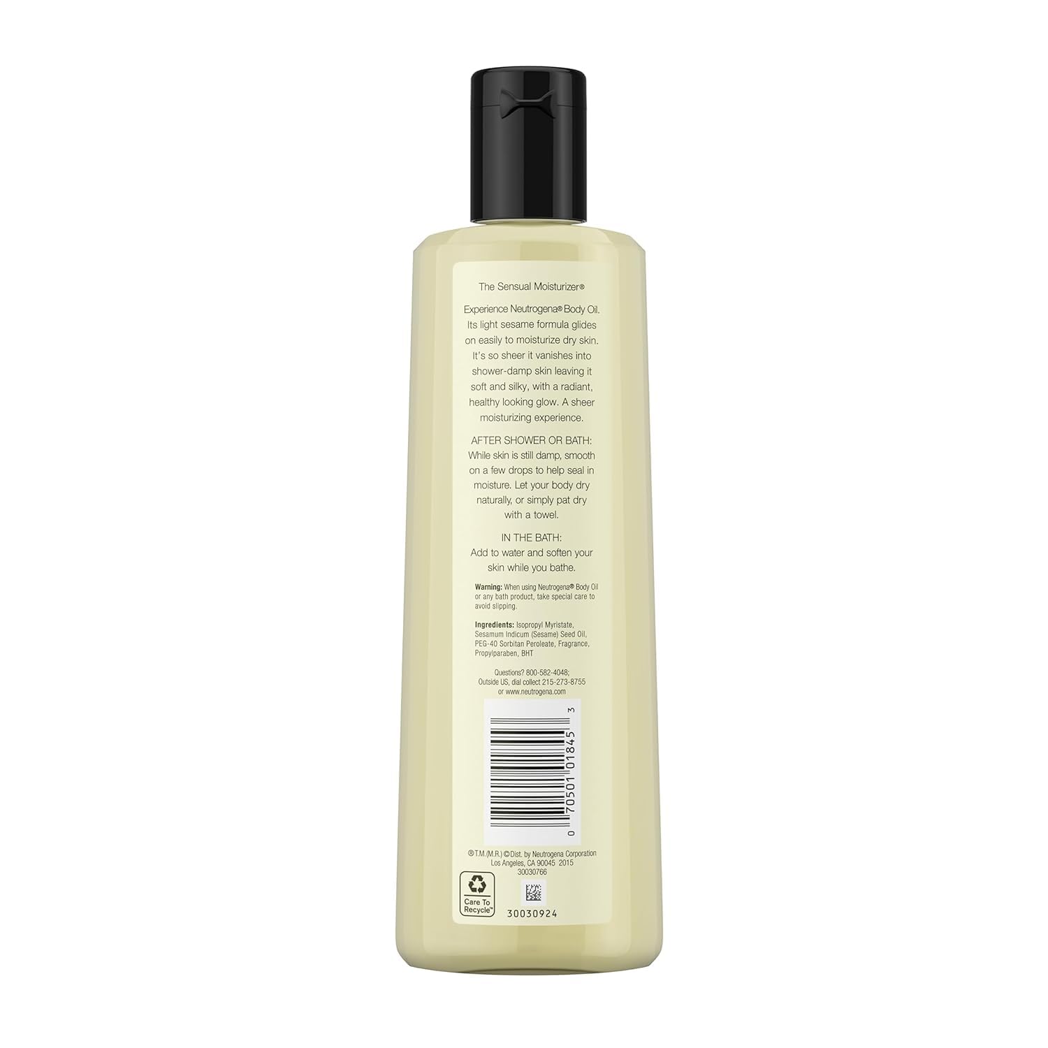 Neutrogena Body Oil Light Sesame Formula subtle fragrance in use.