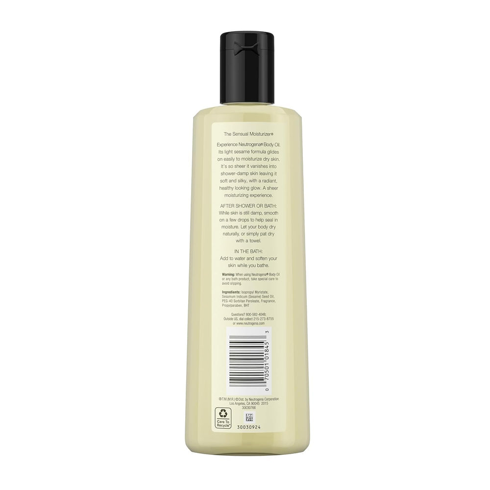 Neutrogena Body Oil Light Sesame Formula subtle fragrance in use.