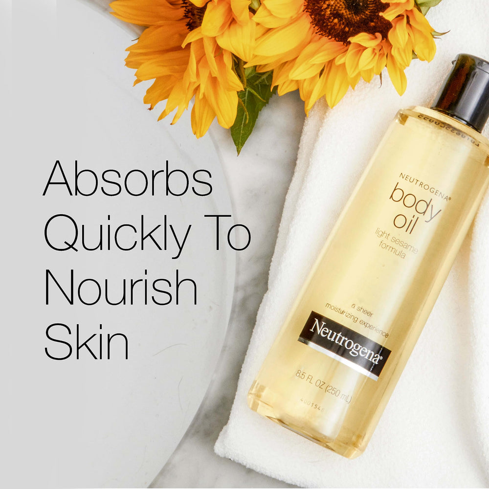 Neutrogena Body Oil Light Sesame Formula lightweight texture on skin.
