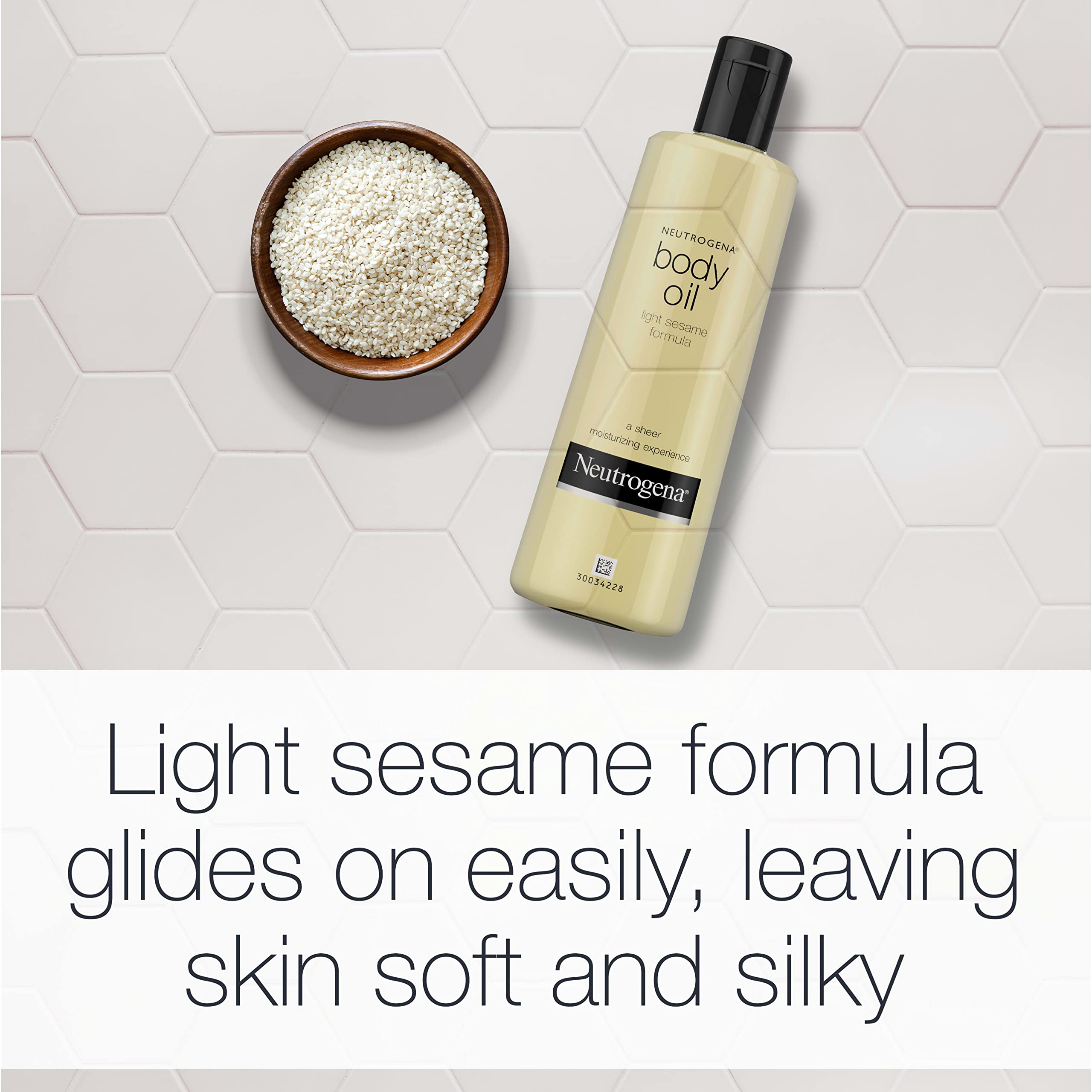 Neutrogena Body Oil Light Sesame Formula massaged into damp skin.