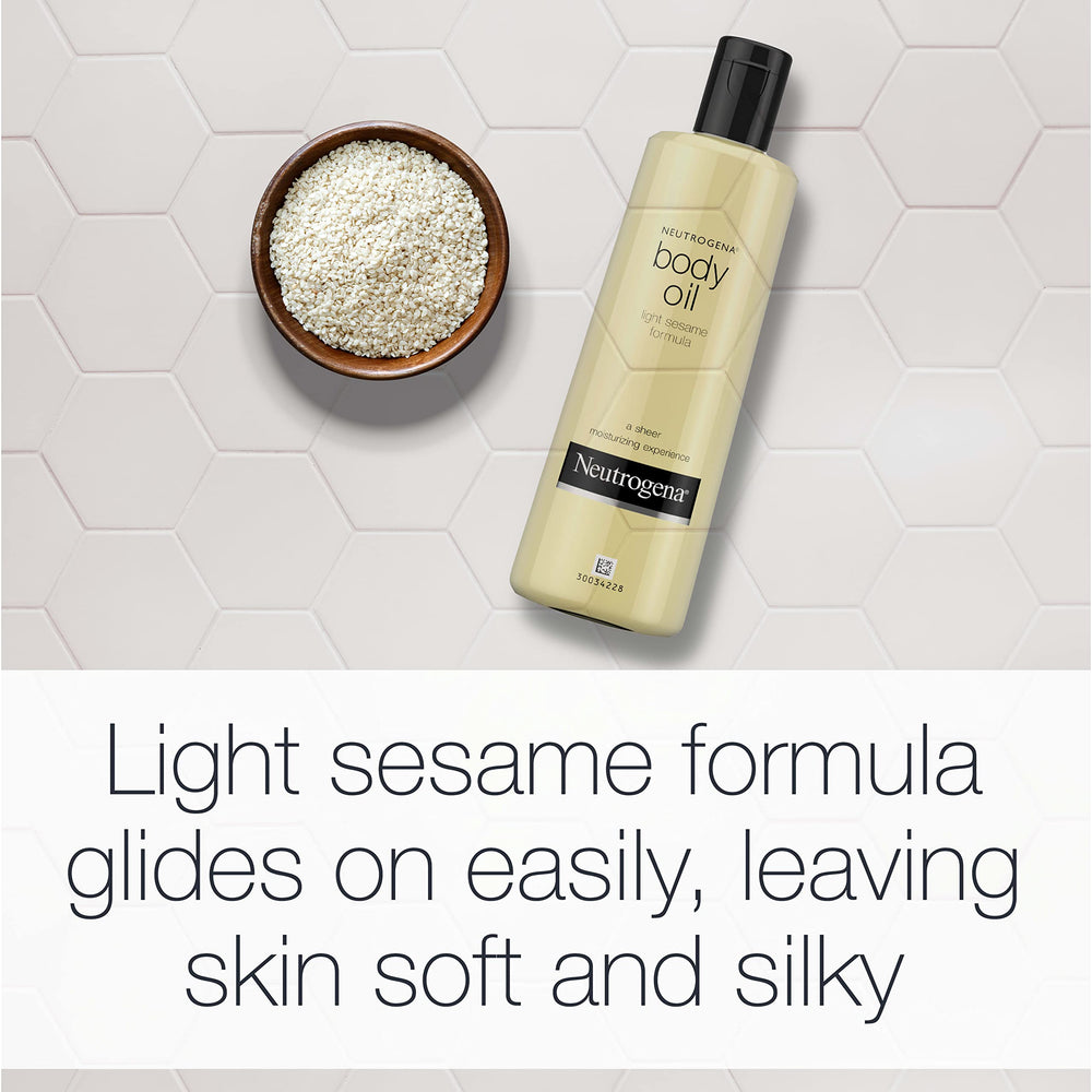 Neutrogena Body Oil Light Sesame Formula massaged into damp skin.