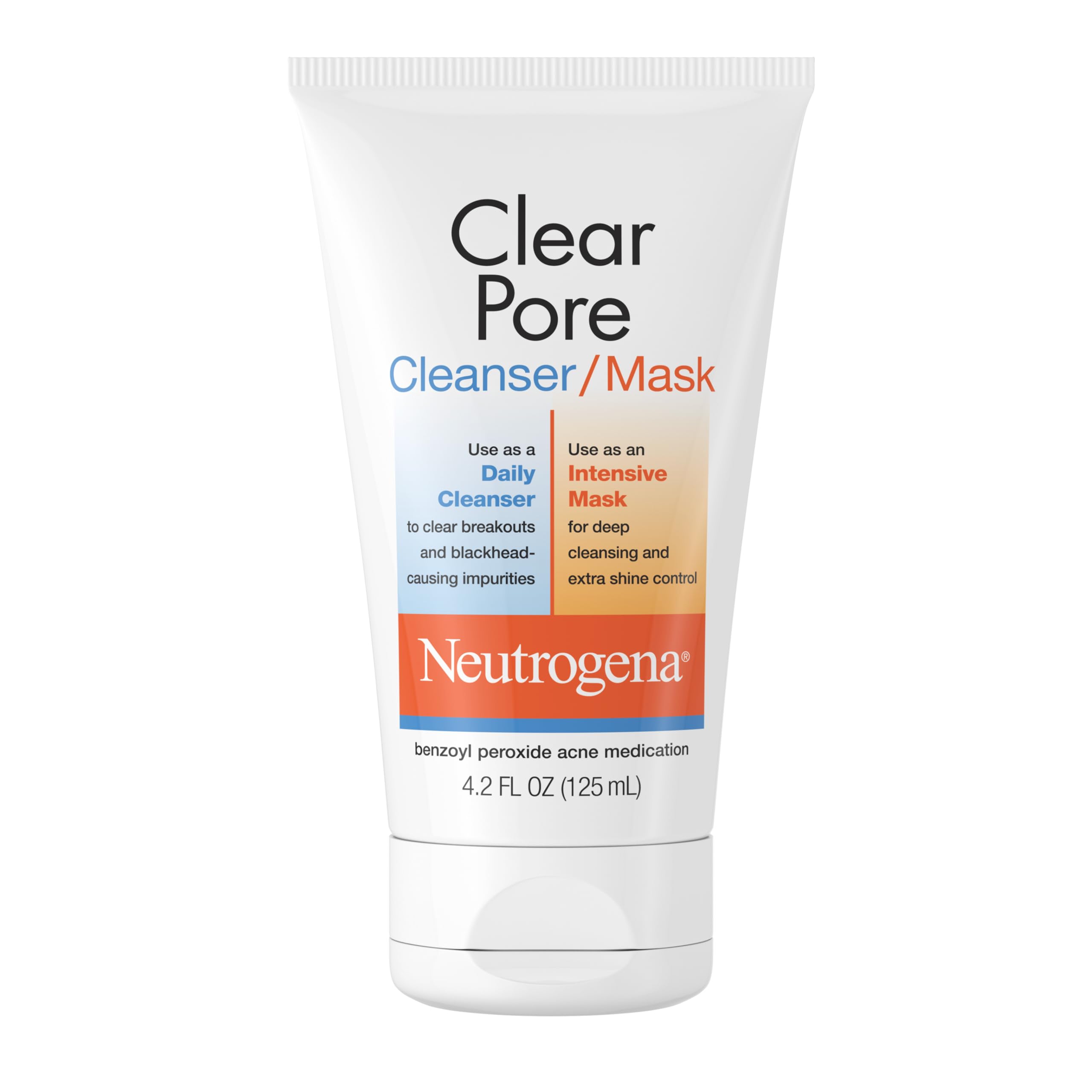 Neutrogena Clear Pore 2-in-1 wash-mask bottle pour demonstrates oil control during cleansing.