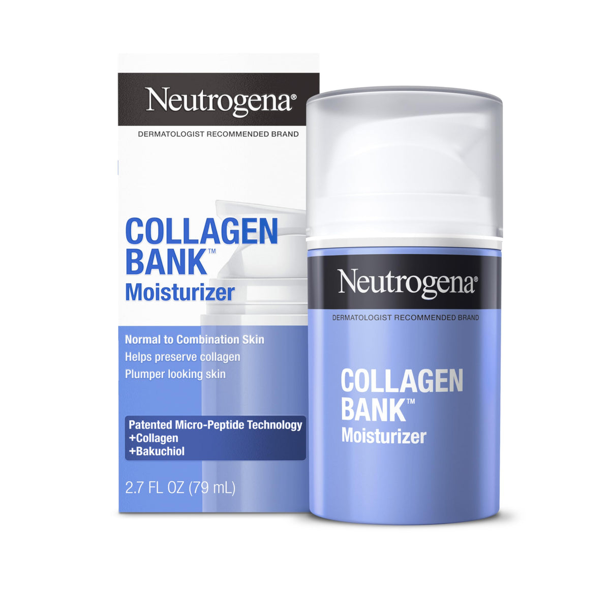Neutrogena Collagen Bank face moisturizer bottle shown for daily lightweight hydration