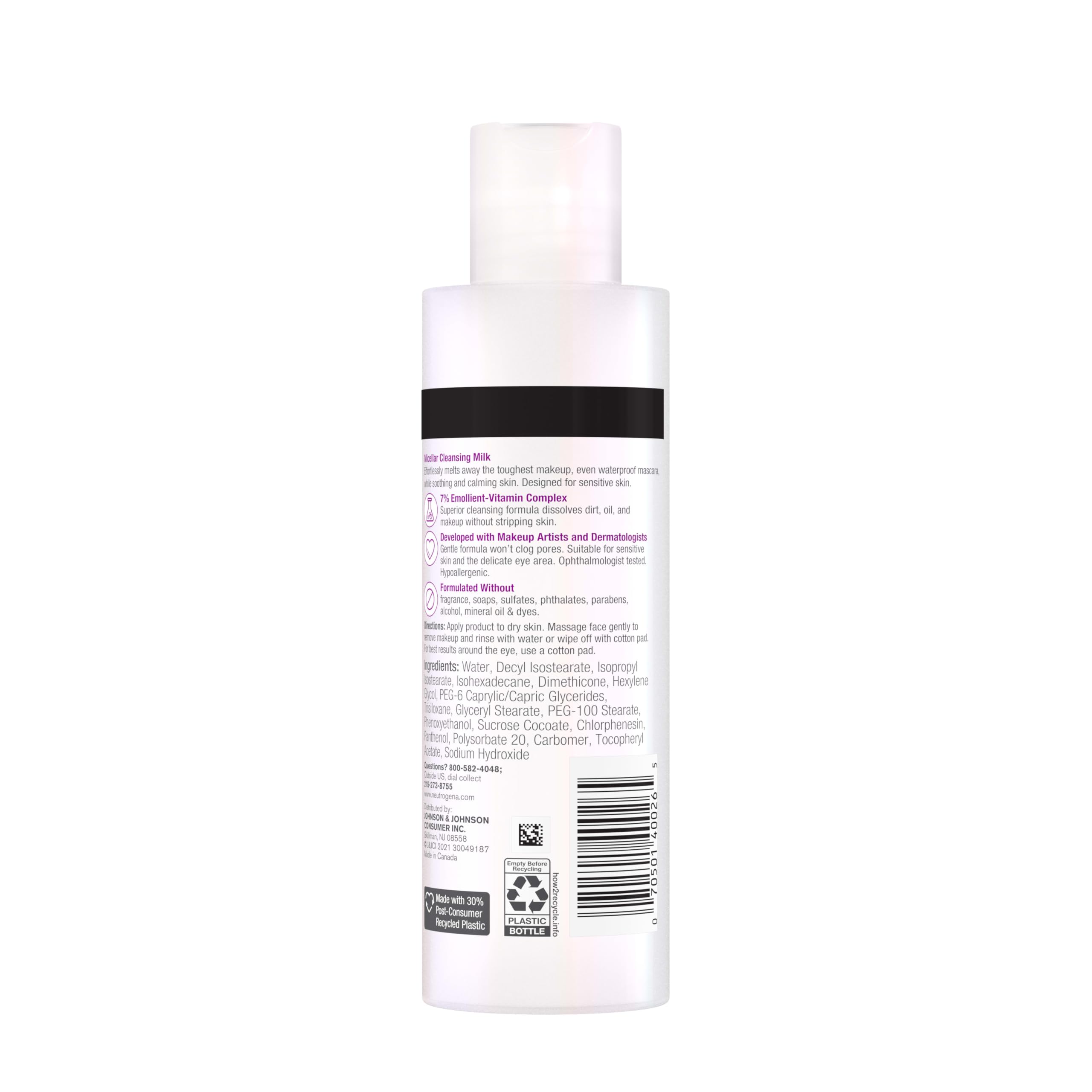 Neutrogena Leche Micelar Desmaquillante, tecnología emoliente que cuida la piel.