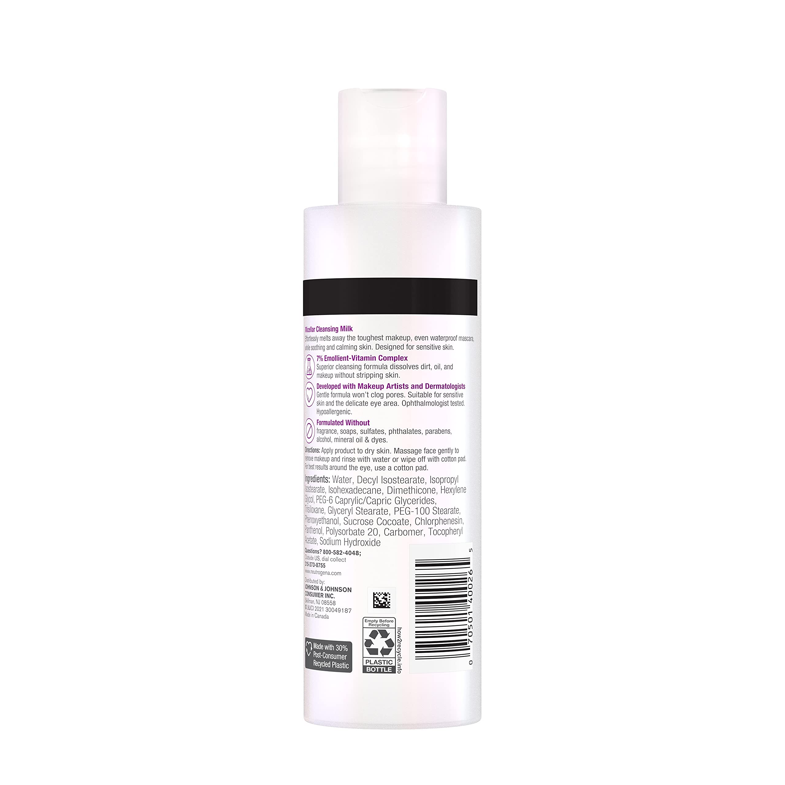 Neutrogena Leche Micelar Desmaquillante, para piel seca, deja sensación suave.