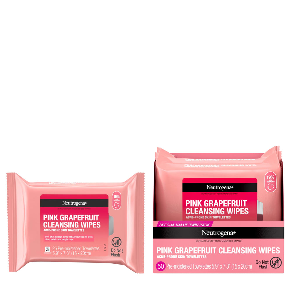 Neutrogena toallitas desmaquillantes pomelo rosado, ideal para piel grasa y uso diario.