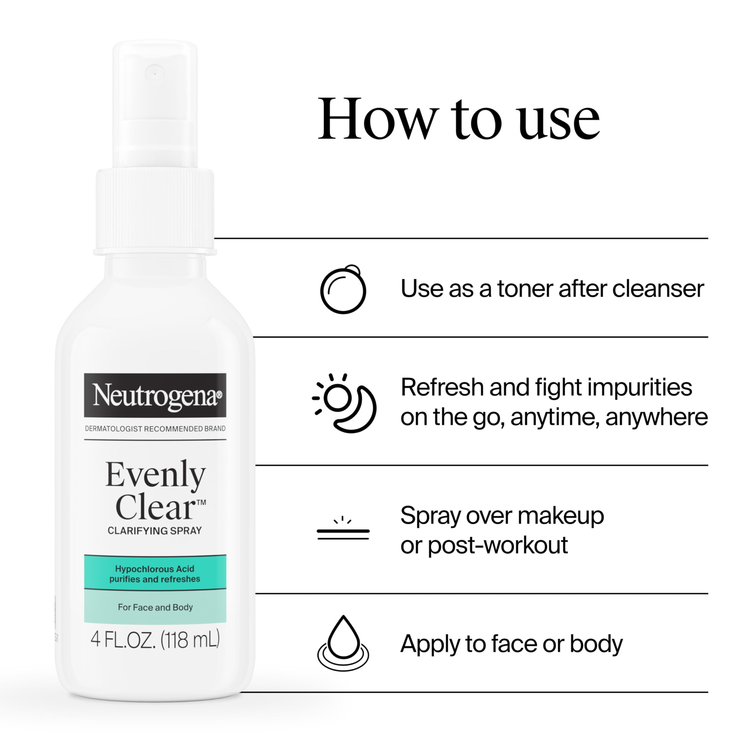 Neutrogena Evenly Clear: uso rápido tras el entrenamiento para rostro.