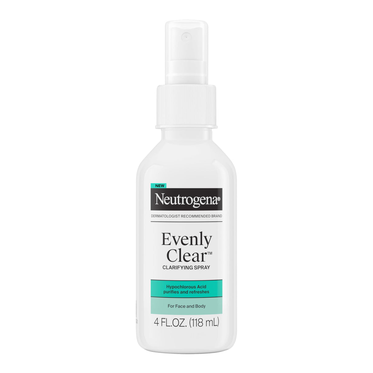 Neutrogena Evenly Clear: botella de 4 oz lista para purificar rostro y cuerpo.