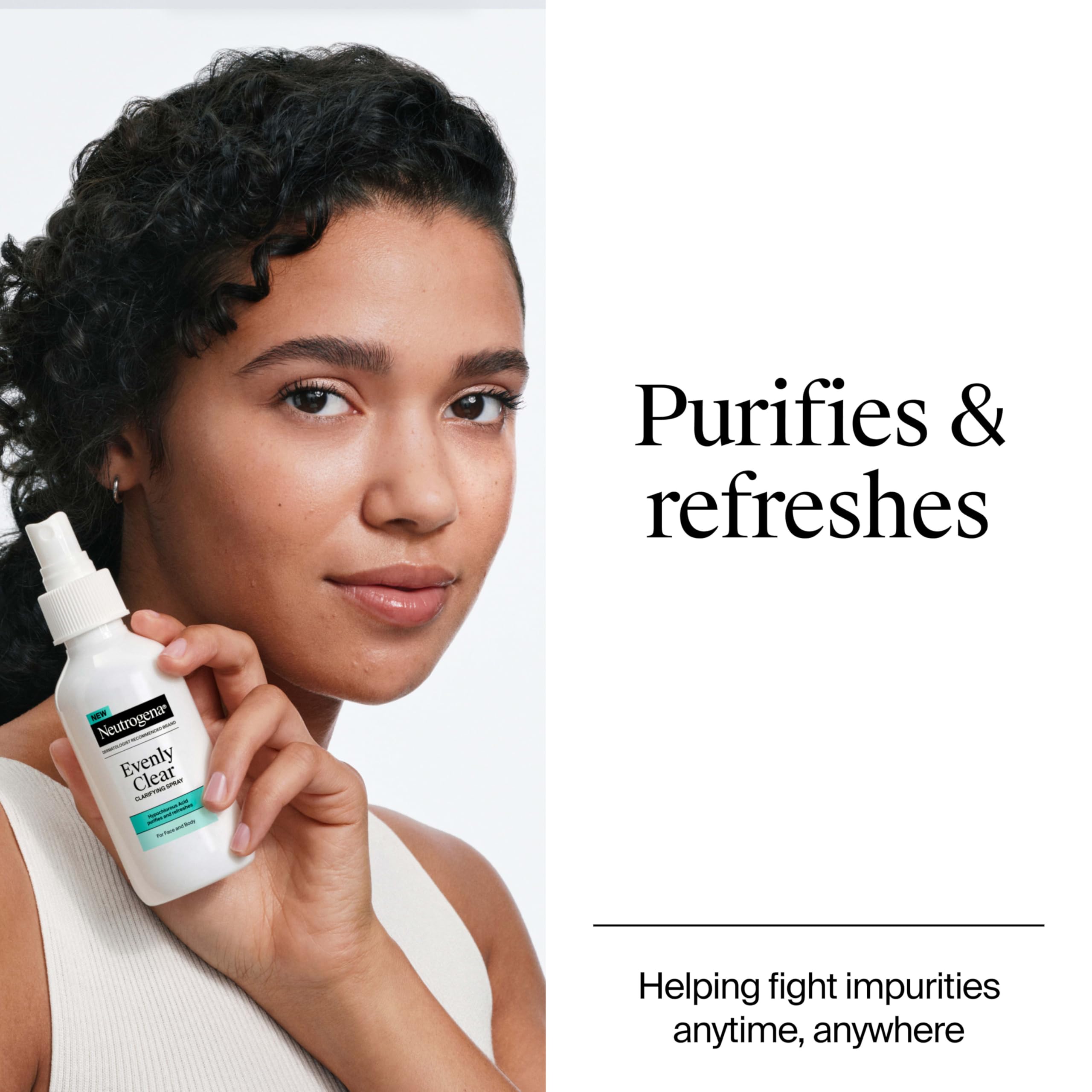 Neutrogena Evenly Clear: spray sin fragancia para piel sensible y grasa.
