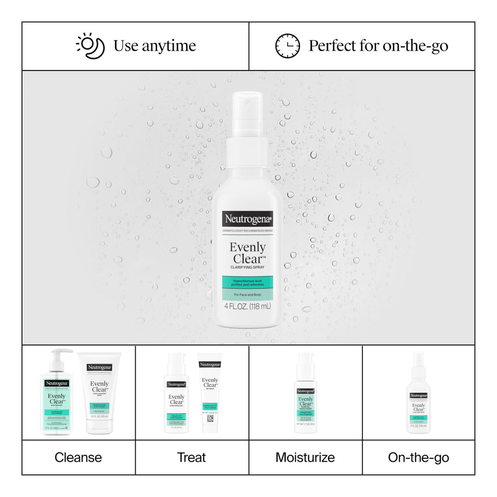 Neutrogena Evenly Clear: aplicación diaria mañana y noche tras limpieza.