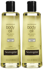 Neutrogena fragrance-free body oil bottle offers lightweight hydration for sensitive skin.