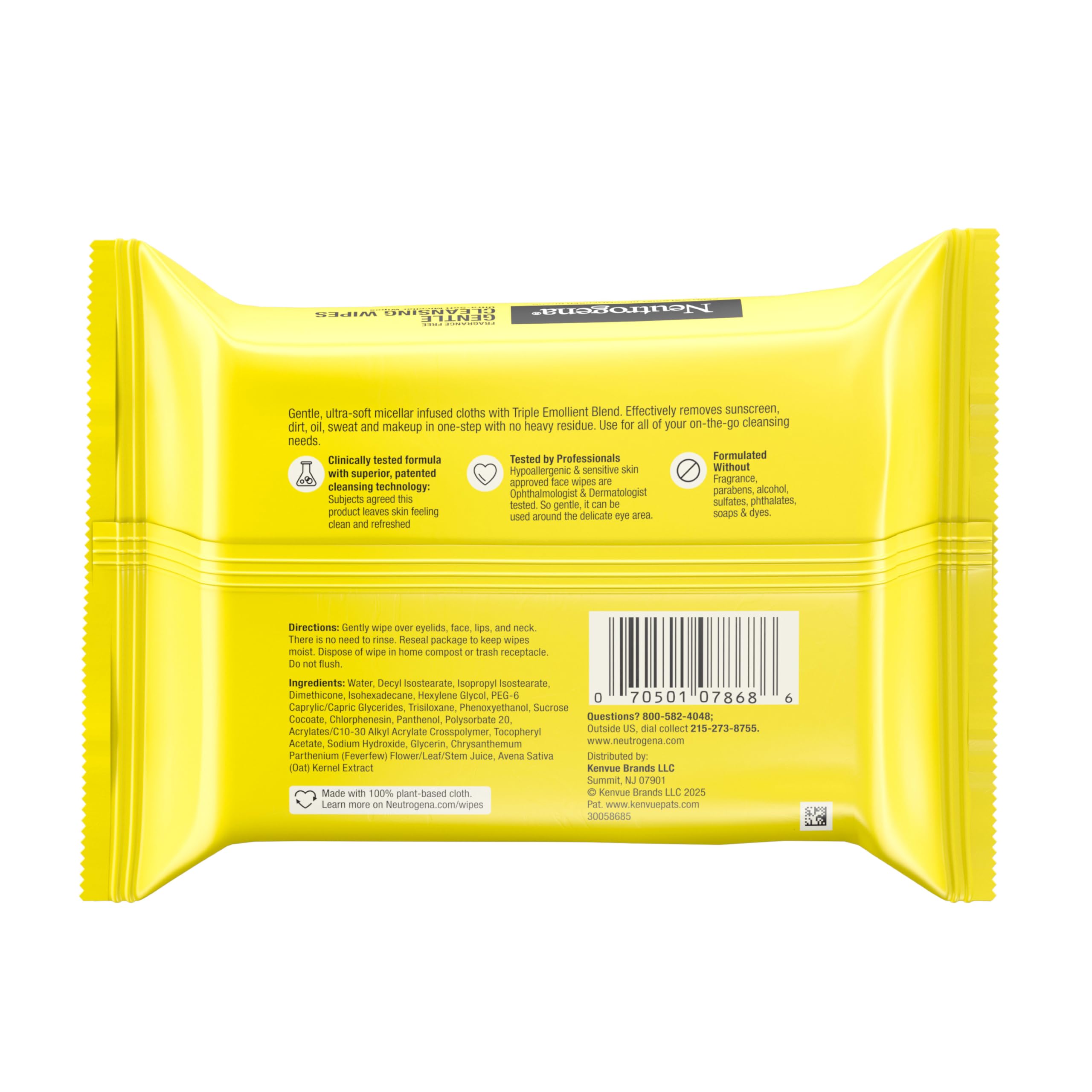 Neutrogena gentle cleansing wipe texture shown for quick daily cleansing.