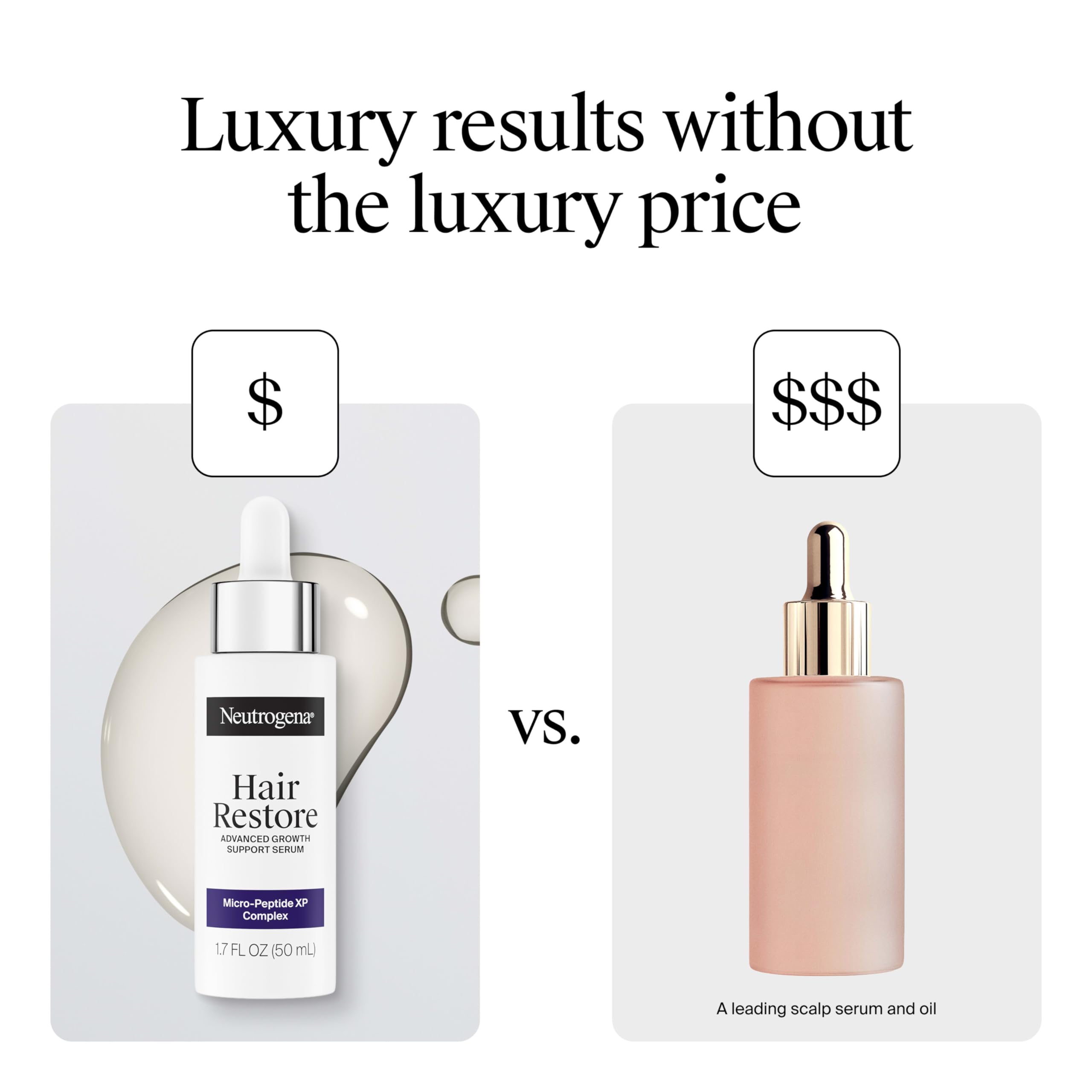 Neutrogena Hair Restore slim-bottle-on-towel suggests convenient daily routine