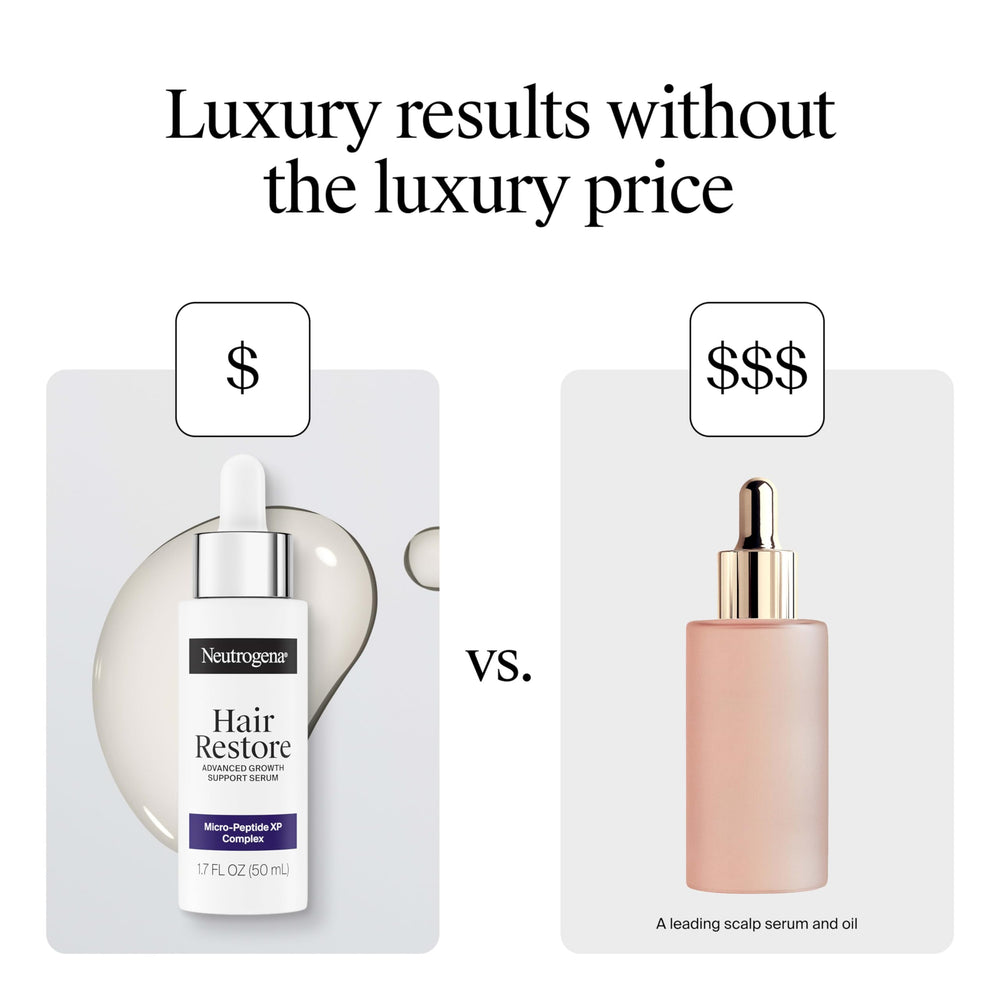 Neutrogena Hair Restore slim-bottle-on-towel suggests convenient daily routine