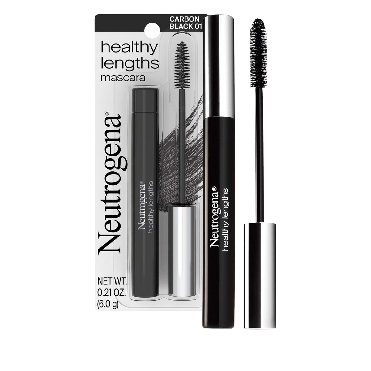 Neutrogena Longitudes Saludables Mascara en empaque negro para uso diario y precisión.