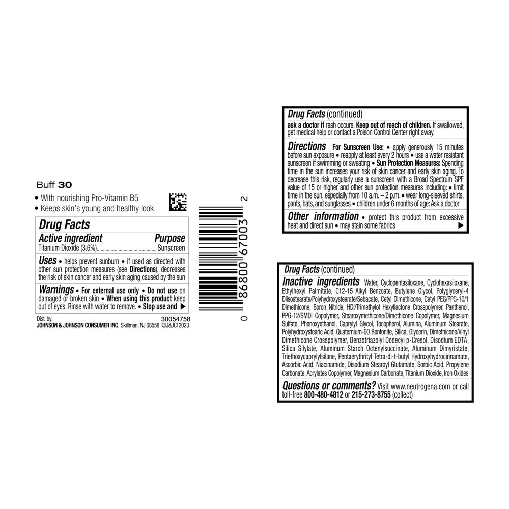Neutrogena Healthy Skin: tono Buff 30 para piel clara y neutral.